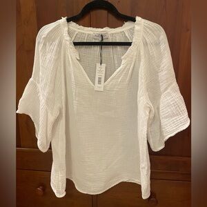 Michael Stars Savannah flutter sleeve White double gauze V-Neck Top
